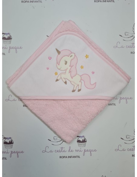 Toalla Capa de Baño Fondo Rosa Unicornio