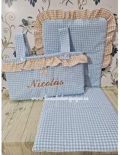 Bolso y Funda Universal Vichy Celeste Pequeño-Combi Beige Pequeño 2