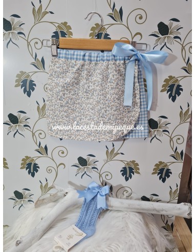 Conjunto Camiseta y Falda Pareo Vichy Celeste Liberty