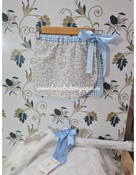 Conjunto Camiseta y Falda Pareo Vichy Celeste Liberty