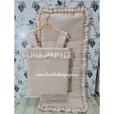 Bolso y Funda Universal Vichy Beige Cuadros-P Combi Volante