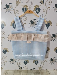 Bolso Pocket Vichy Celeste Pequeño Combi Beige Volantito