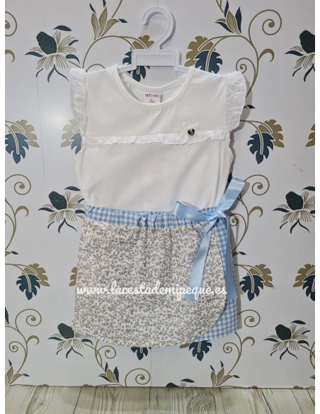 Conjunto Camiseta y Falda Pareo Vichy Celeste Liberty