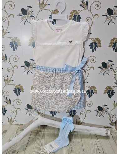 Conjunto Camiseta y Falda Pareo Vichy Celeste Liberty