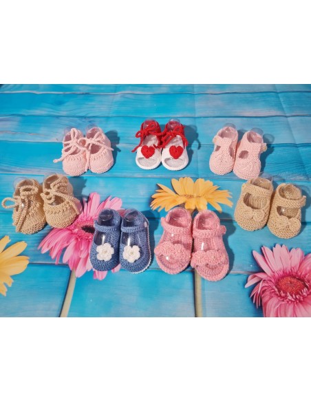 Patucos de Hilo o lana Artesanales Rosa Cordones