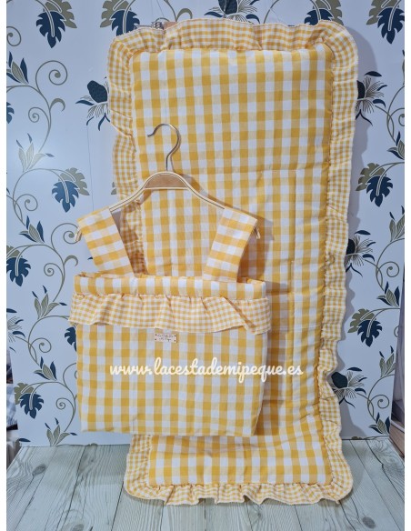Bolso y Funda Universal Vichy Amarillo Mediano Combi Volante