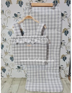 Bolso y Funda Universal Vichy Gris Mediano Basic