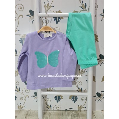 Conjunto Leggings Mariposa Lentejuelas Lila-Verde