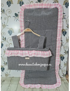 Bolso y Funda Universal Vichy Negro Peq Combi Rosa Med Volante