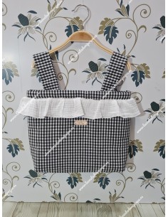 Bolso Pocket Vichy Negro Pequeño Volantito Bambula