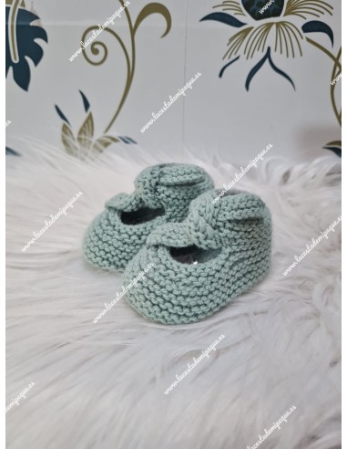 Patucos Lana Artesanales Verde Jade Nudo