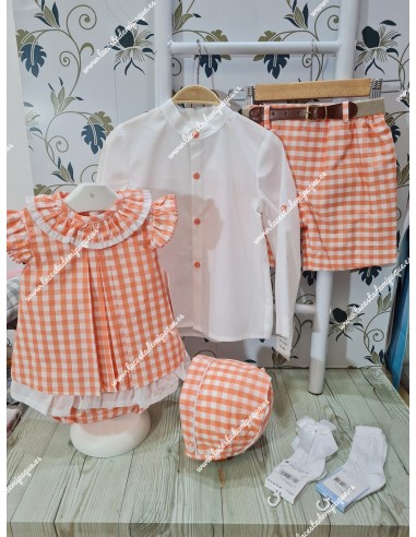 Conjunto Camisa y Bermuda Vichy Naranja