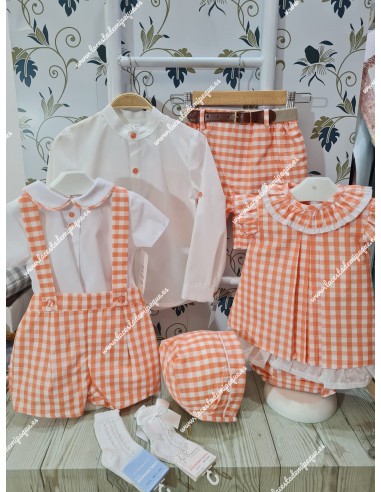 Conjunto Camisa y Bermuda Vichy Naranja
