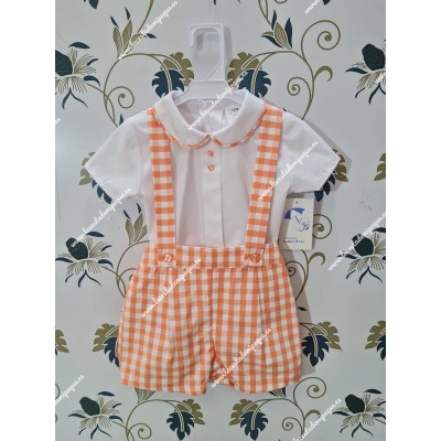 Conjunto Peto y Blusa Vichy Naranja Tirantes