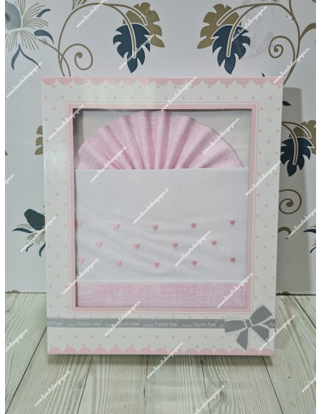 Juego Sábanas Coche Corazones Blanco-Rosa