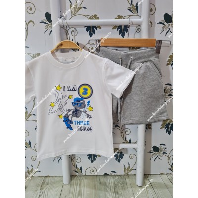 Conjunto Bermuda Robot Skate Blanco-Gris