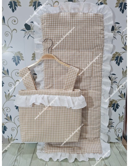 Bolso y Funda Universal Vichy beige pequeño combi bambula blanca Volante