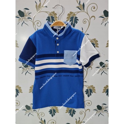 Polo Niño Cuello Mao Azul M/C