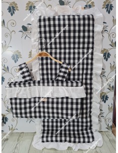 Bolso Minibag cremallera volante y Funda Universal Vichy Negro cuadro Mediano Volante combi bambula blanca