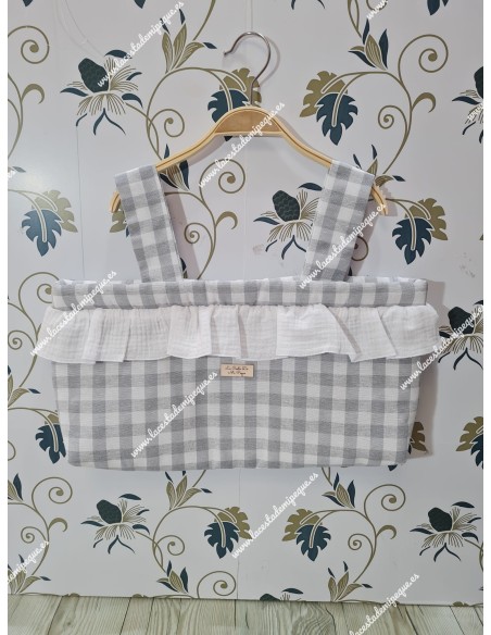 Bolso minibag Vichy Gris Mediano volante bambula blanca
