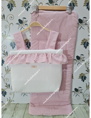 Bolso Pocket Bambula Blanca-Vichy Maquillaje Pequeño Volantito