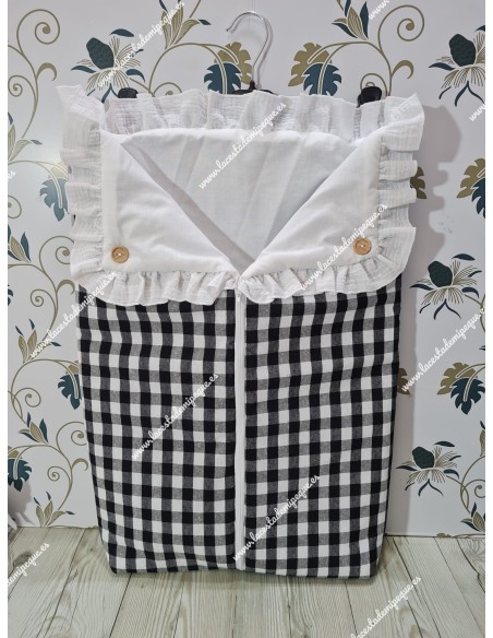 Saco Universal Capazo Vichy Negro cuadro mediano Volante bambula