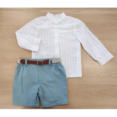 Conjunto Camisa y Bermuda Vichy Verde Cuadros-P