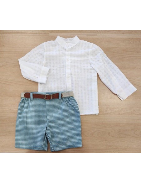 Conjunto Camisa y Bermuda Vichy Verde Cuadros-P
