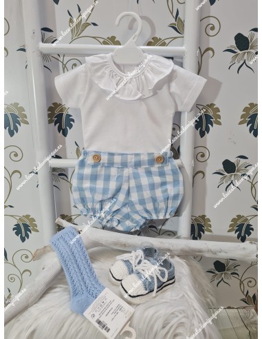 Pololo Unisex Vichy celeste Botones