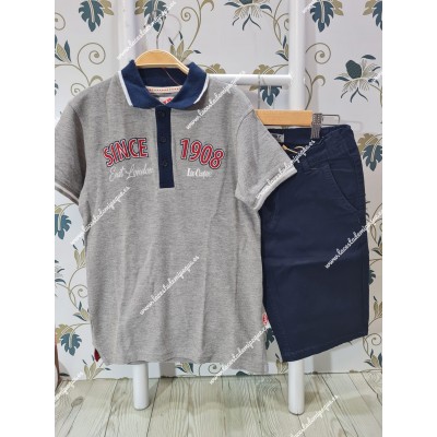 Conjunto Polo Lee Cooper Gris y Bermuda Marino