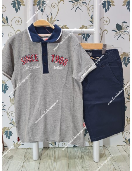 Conjunto Polo Lee Cooper Gris y Bermuda Marino