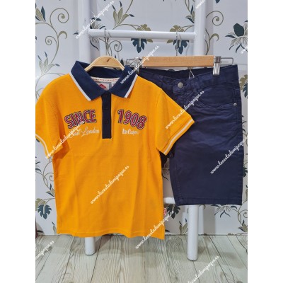 Conjunto Polo Lee Cooper Naranja y Bermuda Marino