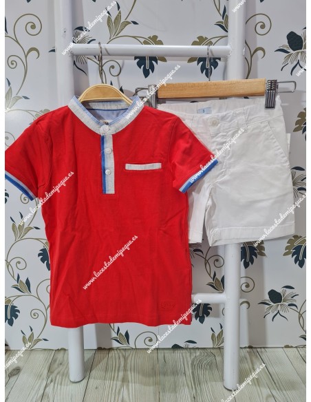 Conjunto Polo Rojo Losan y Bermuda Blanca