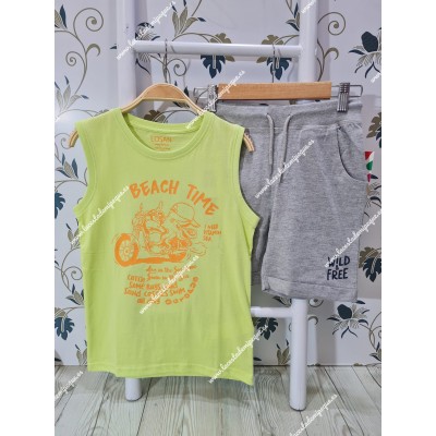 Conjunto Camiseta Verde Lima Y Bermudas Gris Losan