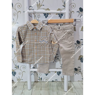 Conjunto Camisa Cuadros Chocolate y Pantalón Chino