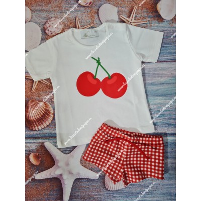 Conjunto Baño Niño Cerezas Vichy Rojo