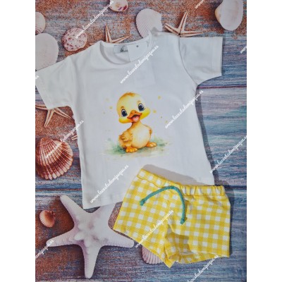 Conjunto Baño Niño Pato Vichy Amarillo