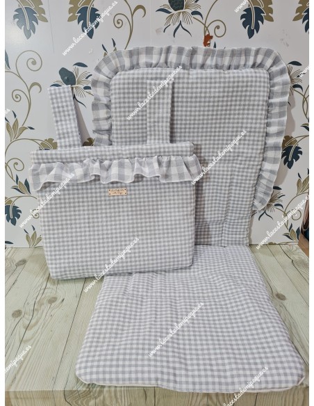 Bolso pocket cremallera volante y Funda Universal Vichy Gris cuadro Pequeño Combi