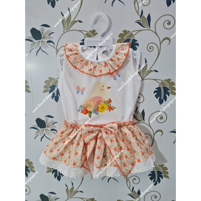 Conjunto Faldita Pajarito Floral Naranja