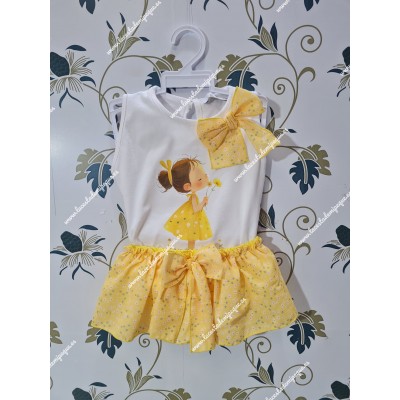 Conjunto Faldita Margaritas Amarillo