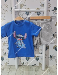 Conjunto Bermuda Stitch Azul-Gris