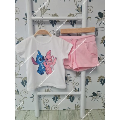 Conjunto Short Stitch Blanco-Rosa