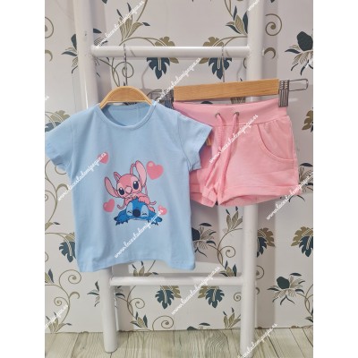 Conjunto Short Stitch Celeste-Rosa