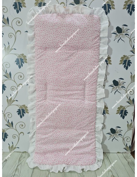 Funda Universal Flores Fucsia Combi Bambula Blanca Volante