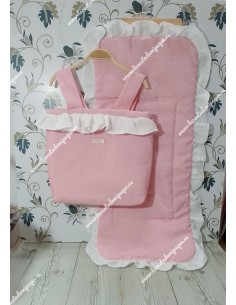 Bolso pocket volante Cremallera y Funda Universal Rosa Topitos Combi Bambula Blanca Volante