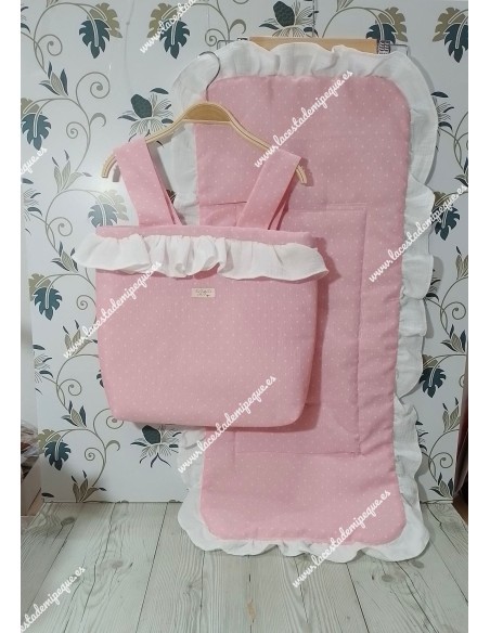 Bolso pocket volante Cremallera y Funda Universal Rosa Topitos Combi Bambula Blanca Volante