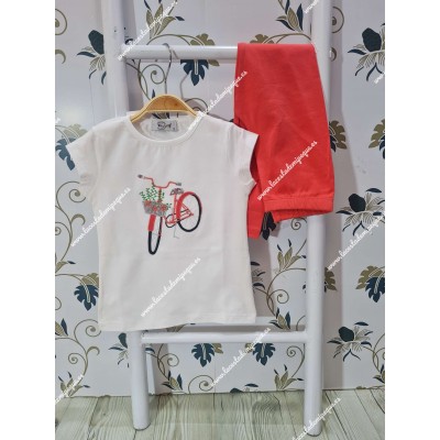 Conjunto Leggings Bicicleta Blanco-Coral