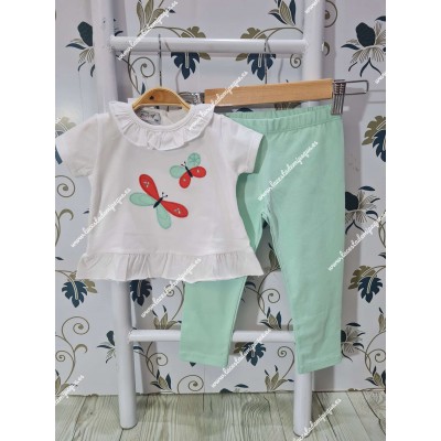 Conjunto Leggings Mariposas Blanco-Verde Agua