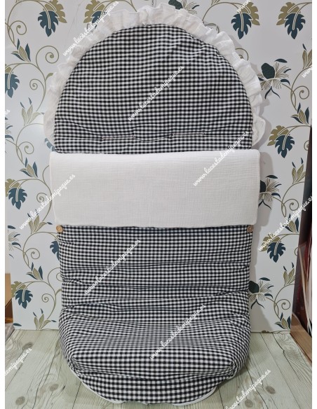 Pack Bolso y Saco Universal Vichy Negro Cuadros-P Bambula Blanca