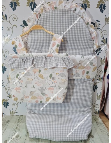 Pack Bolso y Saco Universal Vichy Gris Cuadros-P Combi Elefantes